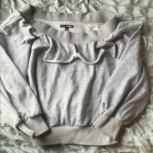 Fashion Nova Gray Ruffle Sweatshirt